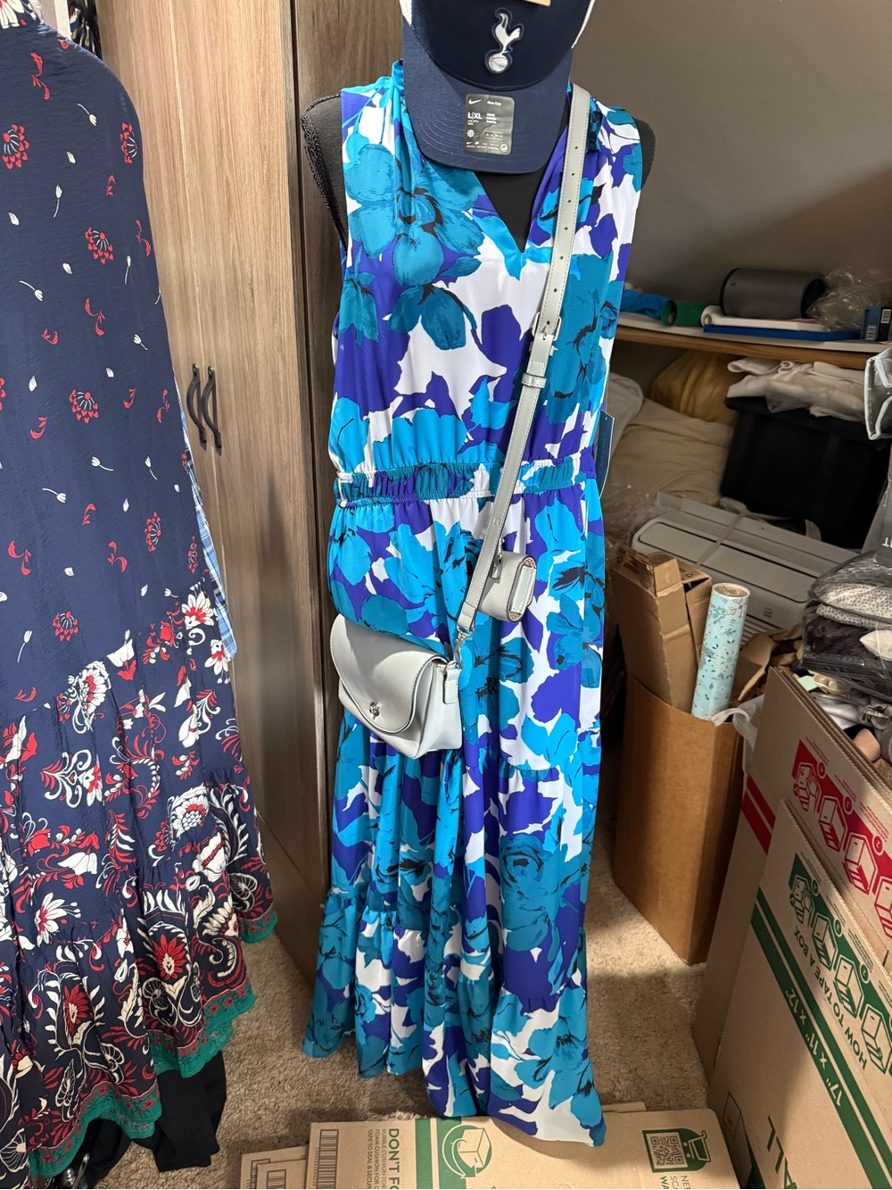 Blue & Turquoise Floral Maxi Dress Size L